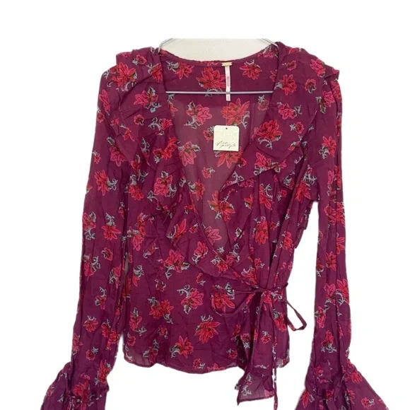Free People Floral Amanda Ruffle Long Sleeve Blouse - Picture 2 of 9